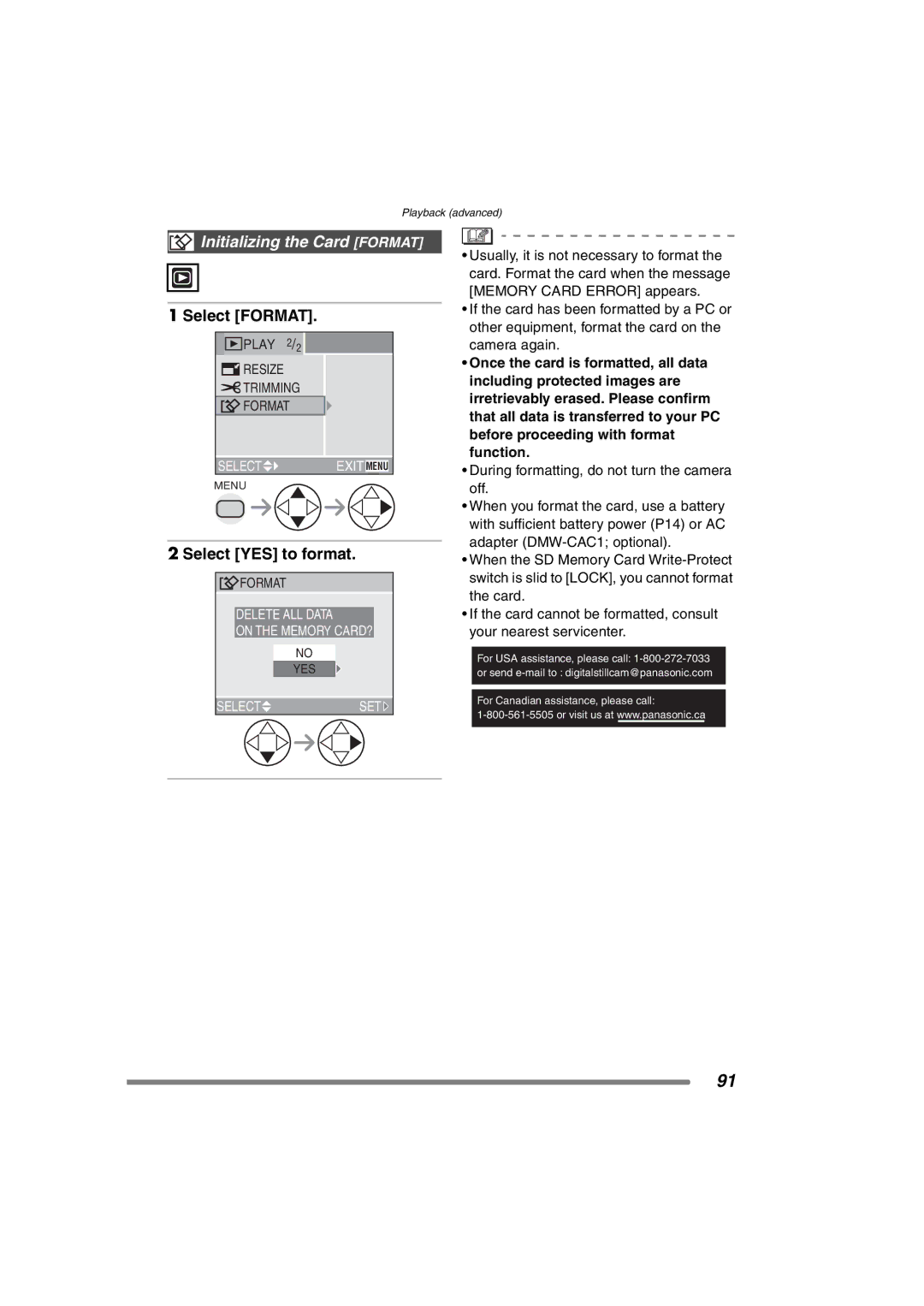 Panasonic DMC-FZ3PP operating instructions Initializing the Card Format, Select Format, Select YES to format 