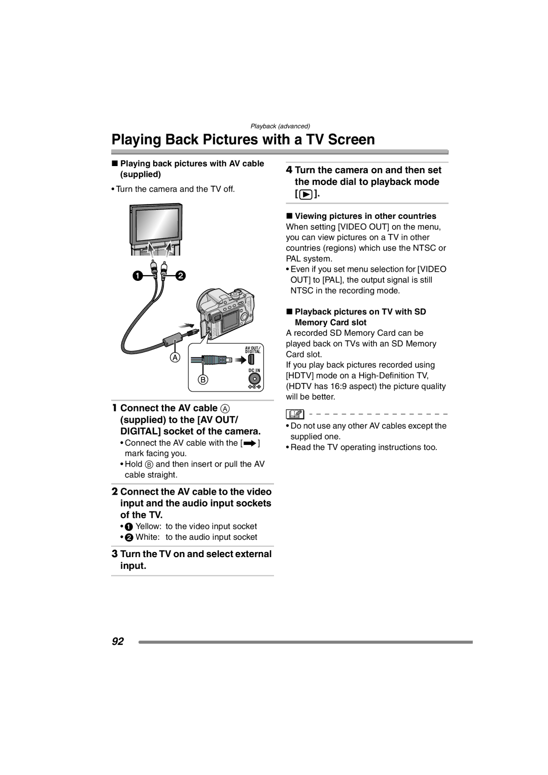 Panasonic DMC-FZ3PP Playing Back Pictures with a TV Screen, Playing back pictures with AV cable supplied 