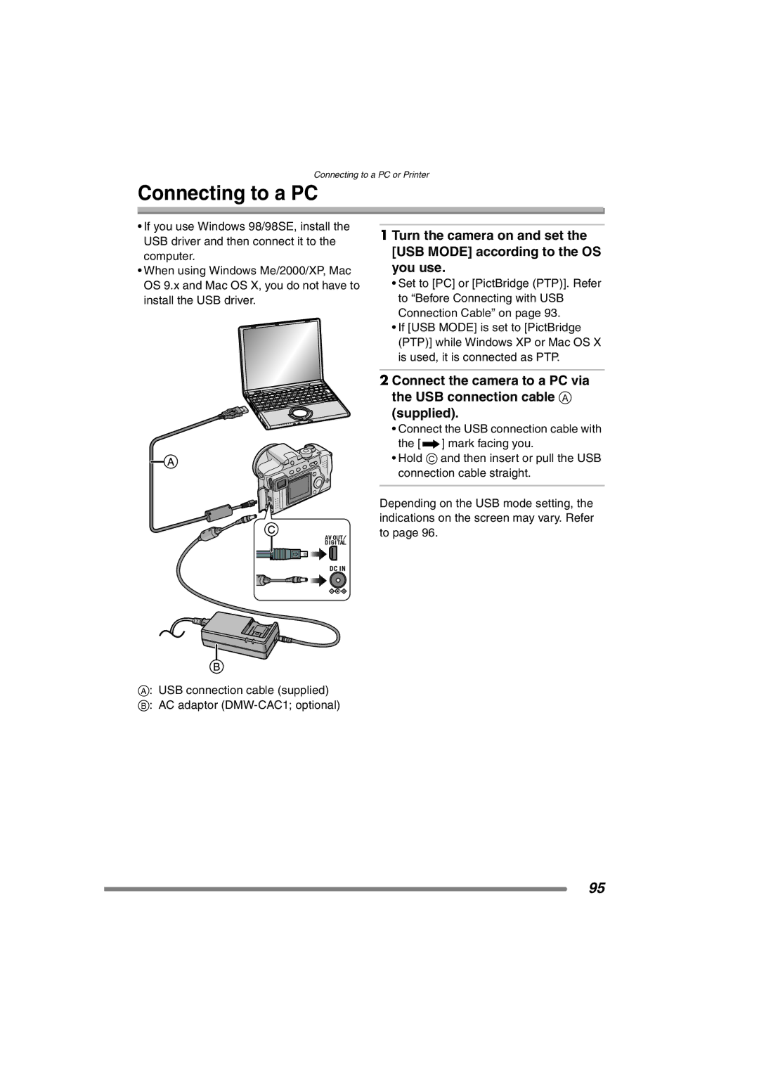 Panasonic DMC-FZ3PP operating instructions Connecting to a PC 