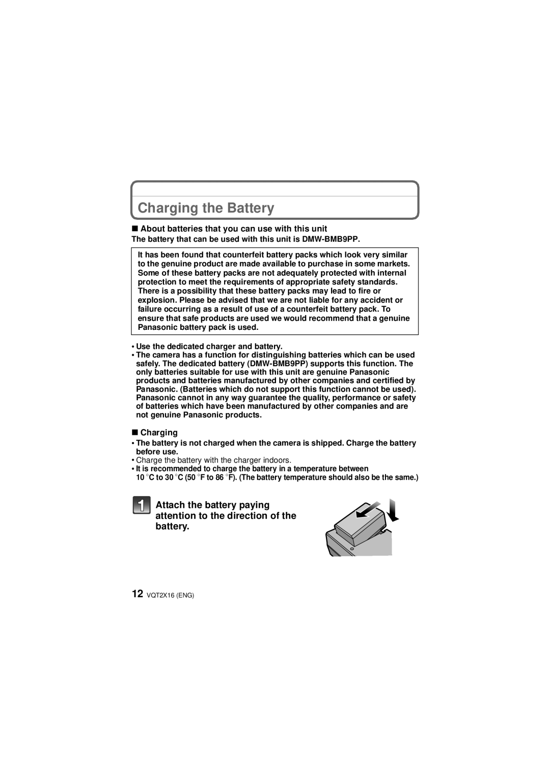 Panasonic DMC-FZ40, VQT2X16 operating instructions Charging the Battery, About batteries that you can use with this unit 