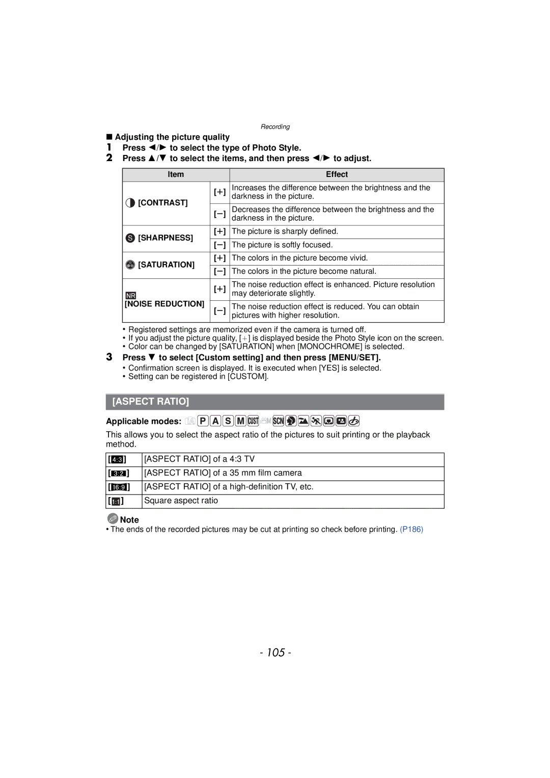 Panasonic DMC-FZ47, DMCFZ47K, VQT3R48 owner manual 105, Aspect Ratio 