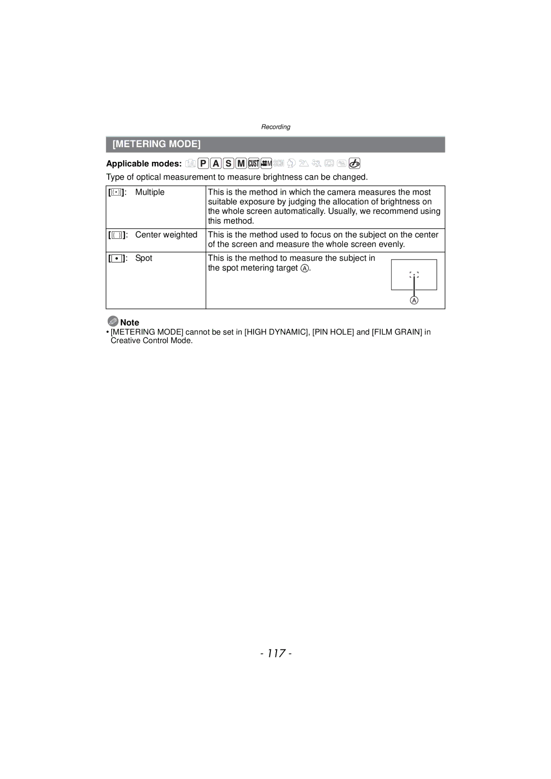 Panasonic DMC-FZ47, DMCFZ47K, VQT3R48 owner manual 117, Metering Mode, This method 