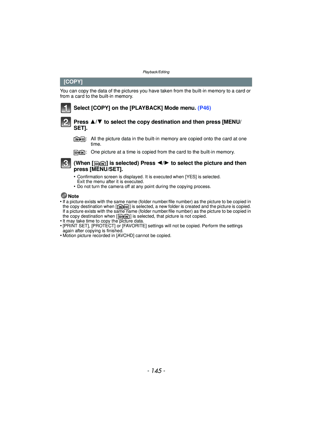 Panasonic DMCFZ47K, DMC-FZ47, VQT3R48 owner manual 145, Copy 