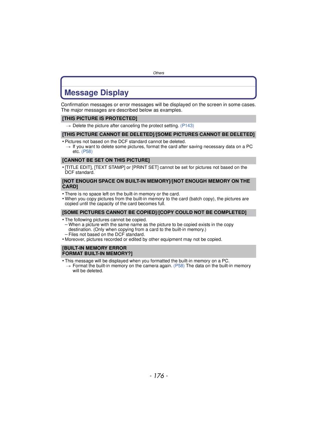 Panasonic VQT3R48, DMC-FZ47, DMCFZ47K owner manual Message Display, 176 