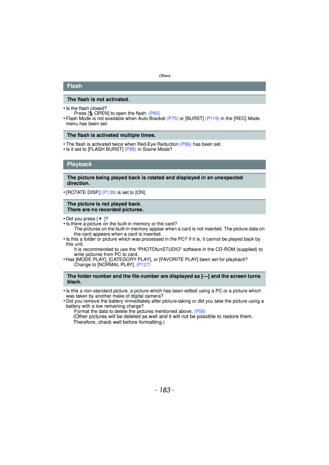 Panasonic DMC-FZ47, DMCFZ47K, VQT3R48 owner manual 183, Flash, Playback 