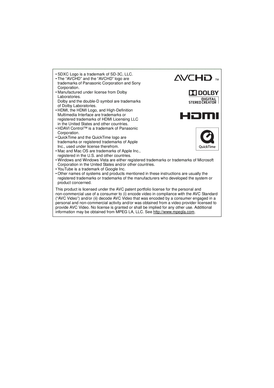 Panasonic DMC-FZ47, DMCFZ47K, VQT3R48 owner manual Hdavi Control is a trademark of Panasonic Corporation 