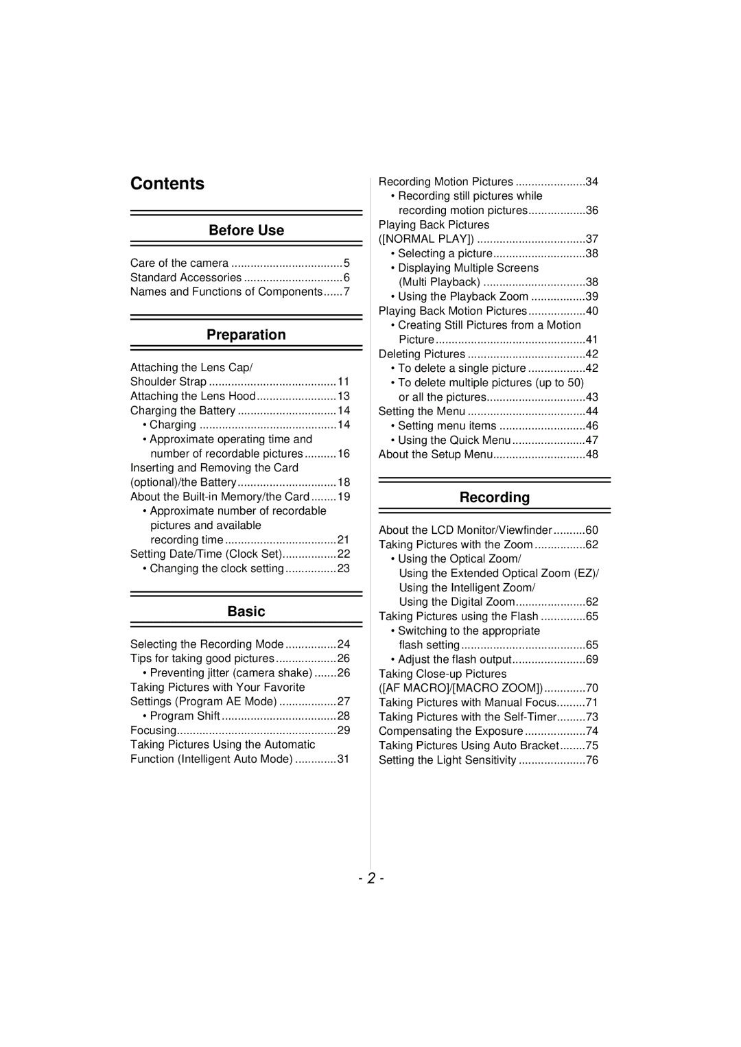 Panasonic VQT3R48, DMC-FZ47, DMCFZ47K owner manual Contents 