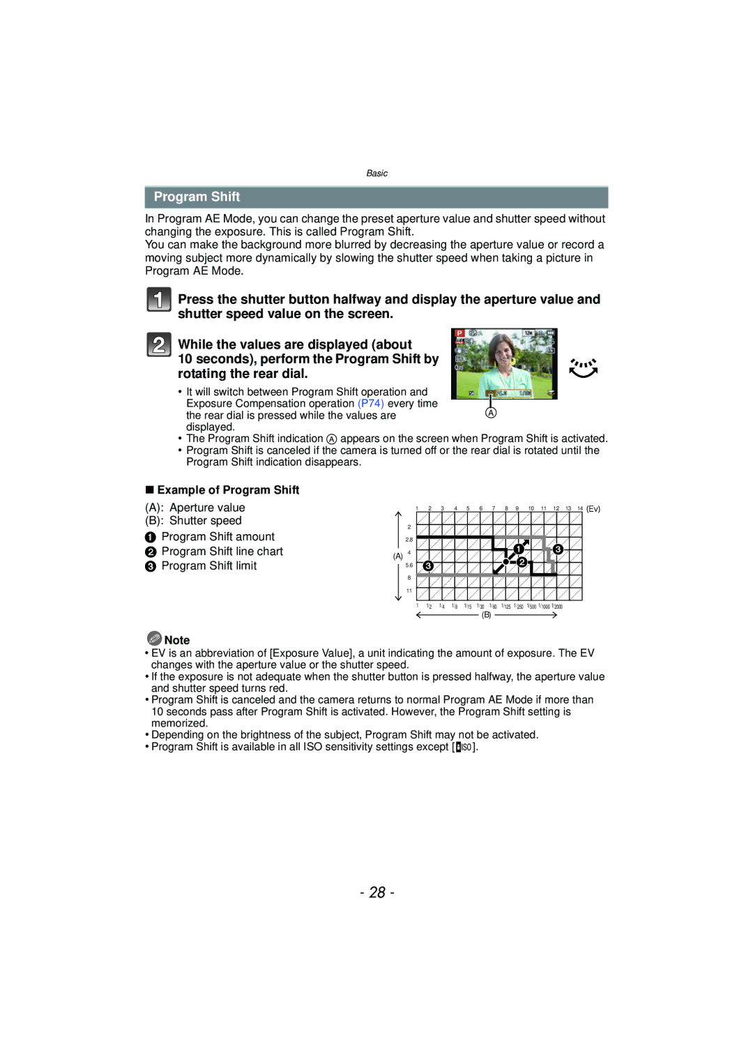 Panasonic DMCFZ47K, DMC-FZ47, VQT3R48 owner manual Example of Program Shift 