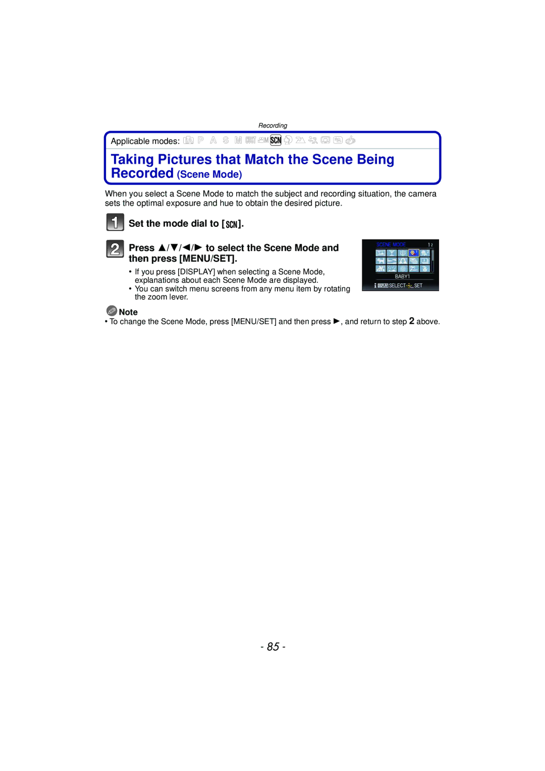 Panasonic DMCFZ47K, DMC-FZ47, VQT3R48 owner manual Taking Pictures that Match the Scene Being, Recorded Scene Mode 