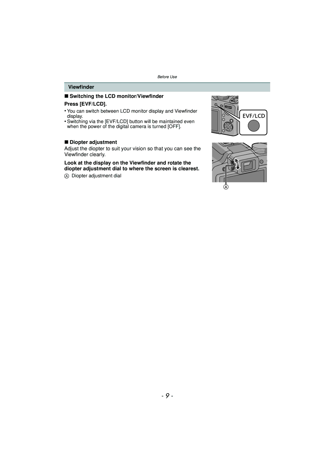 Panasonic DMC-FZ47, DMCFZ47K, VQT3R48 owner manual Diopter adjustment 