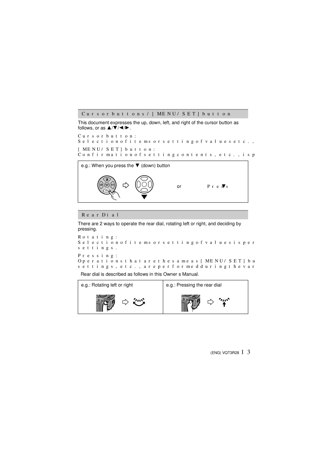 Panasonic DMC-FZ47 owner manual Cursor buttons/MENU/SET button, Rear Dial, Press 