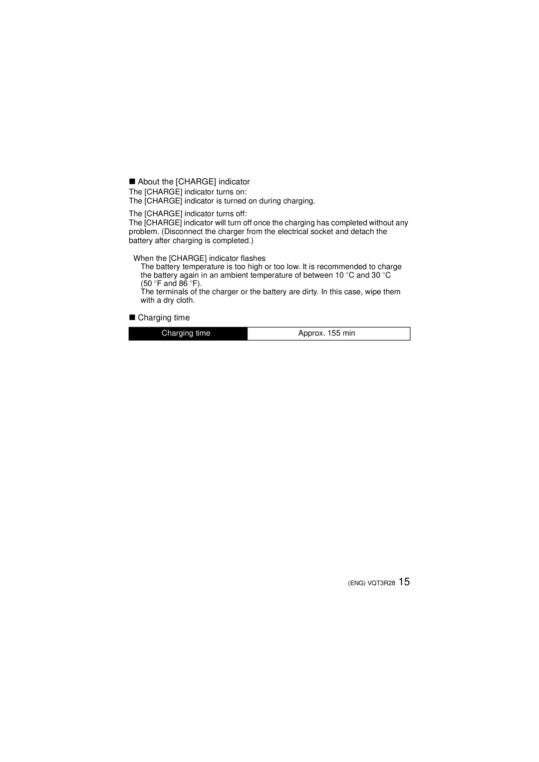 Panasonic DMC-FZ47 owner manual Charging time, Charge indicator turns off, When the Charge indicator flashes 