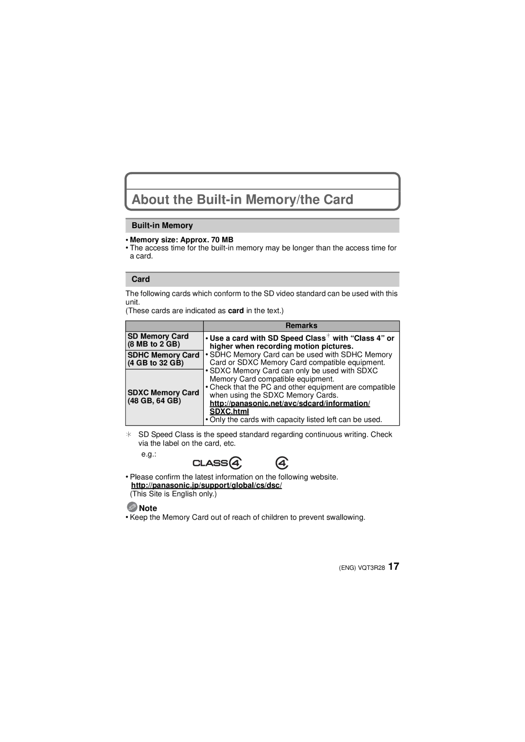 Panasonic DMC-FZ47 owner manual About the Built-in Memory/the Card 