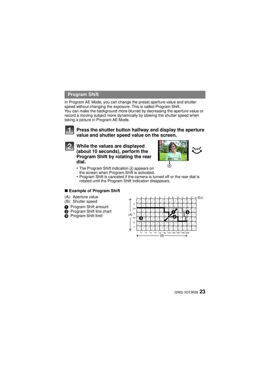 Panasonic DMC-FZ47 owner manual Example of Program Shift 