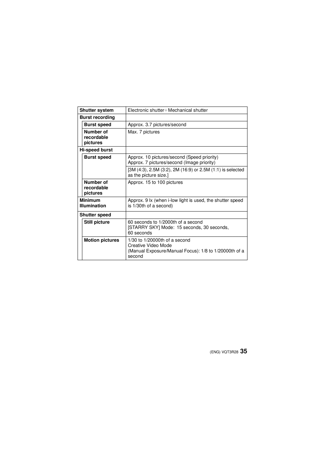 Panasonic DMC-FZ47 owner manual As the picture size, Number Approx to 100 pictures Recordable Pictures Minimum, Second 