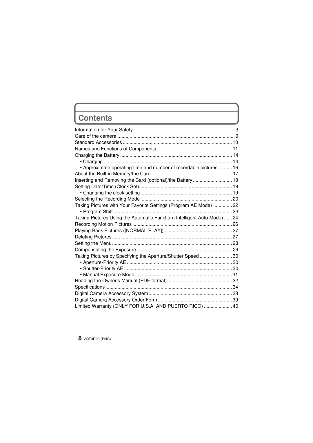 Panasonic DMC-FZ47 owner manual Contents 