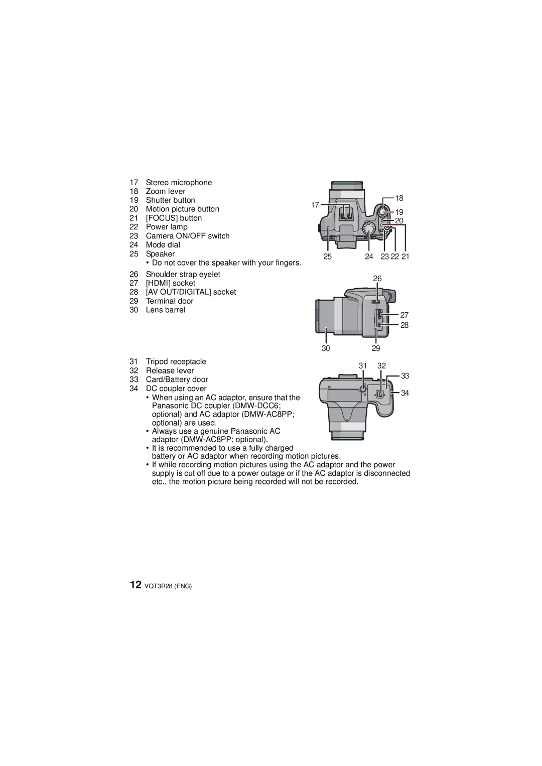 Panasonic DMC-FZ47 owner manual 12 VQT3R28 ENG 