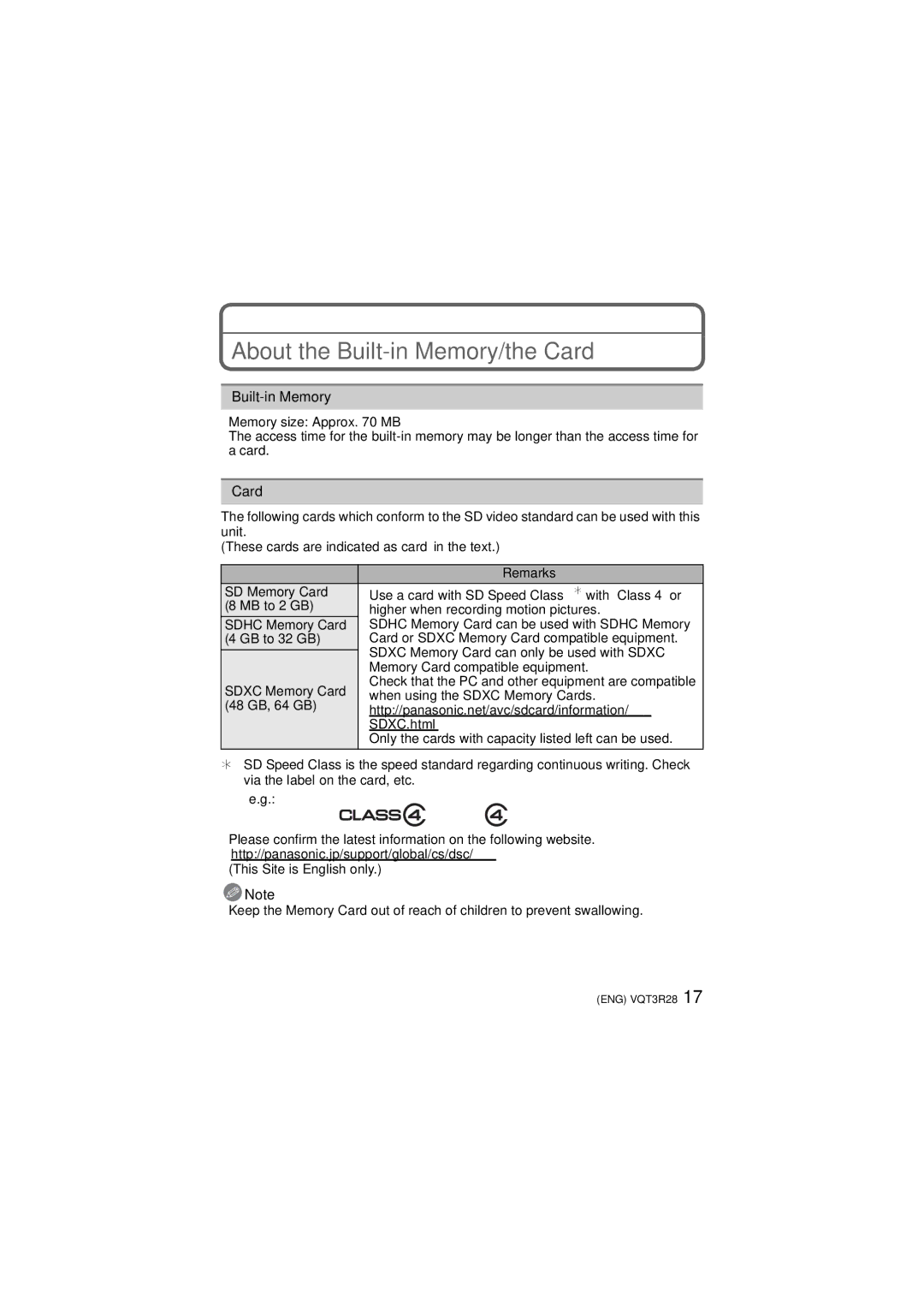 Panasonic DMC-FZ47 owner manual About the Built-in Memory/the Card 