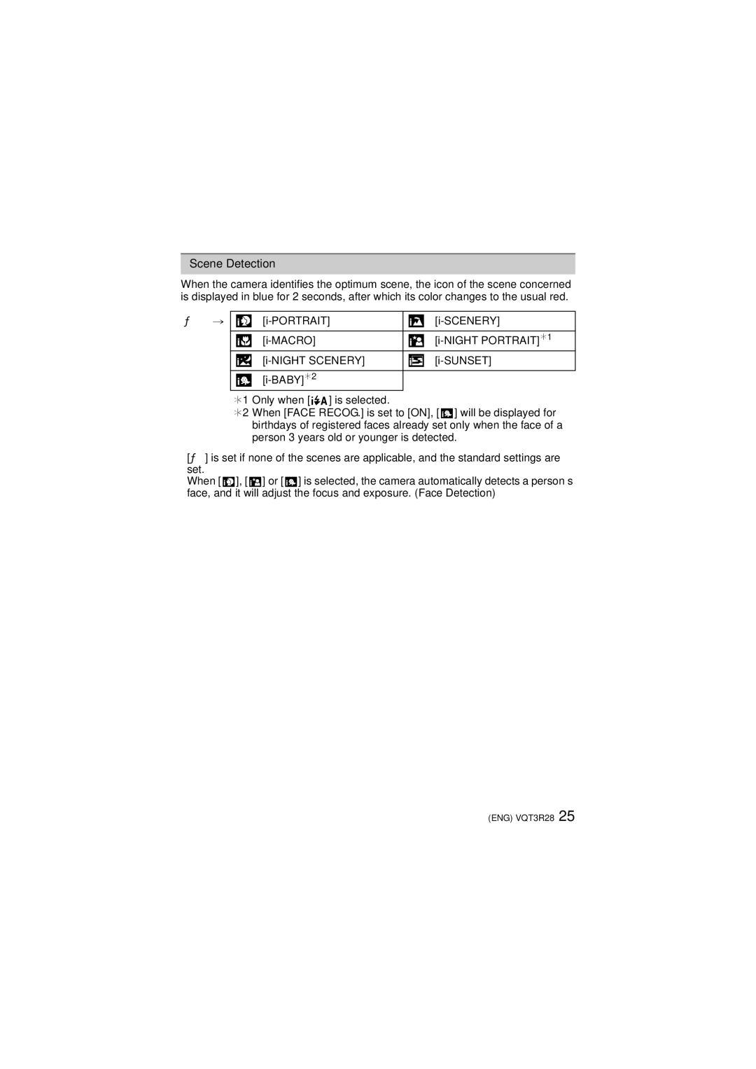 Panasonic DMC-FZ47 owner manual Scene Detection, Is selected 