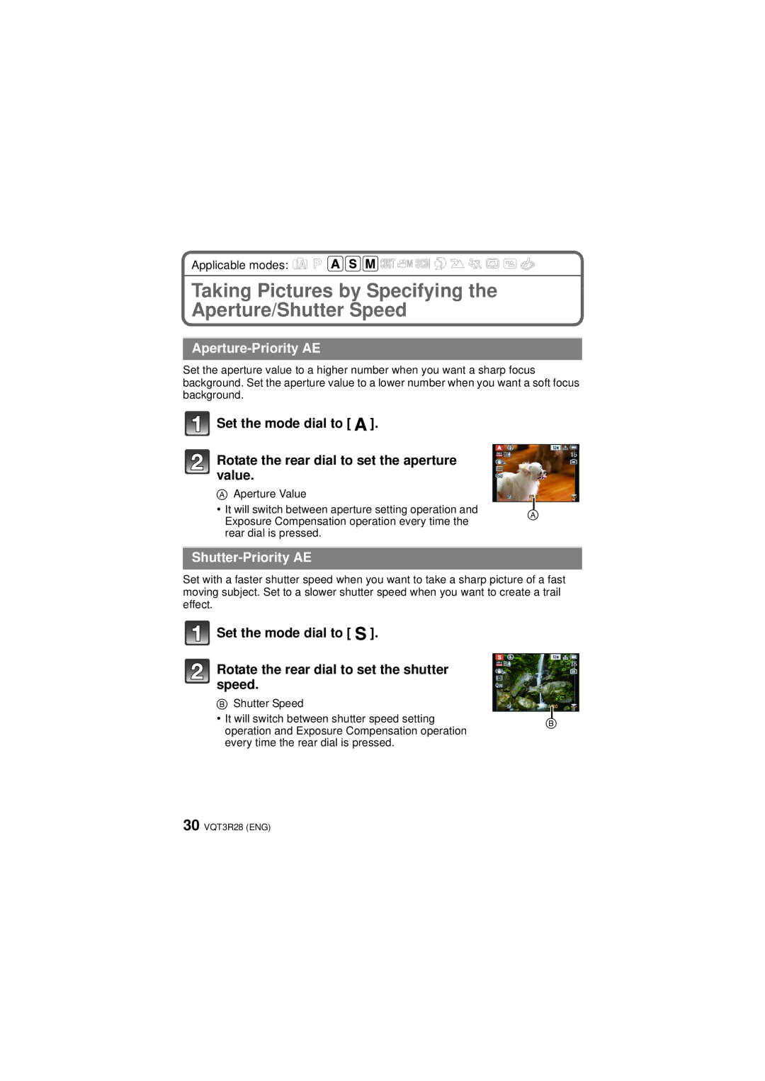 Panasonic DMC-FZ47 owner manual Taking Pictures by Specifying the Aperture/Shutter Speed, Aperture-Priority AE 