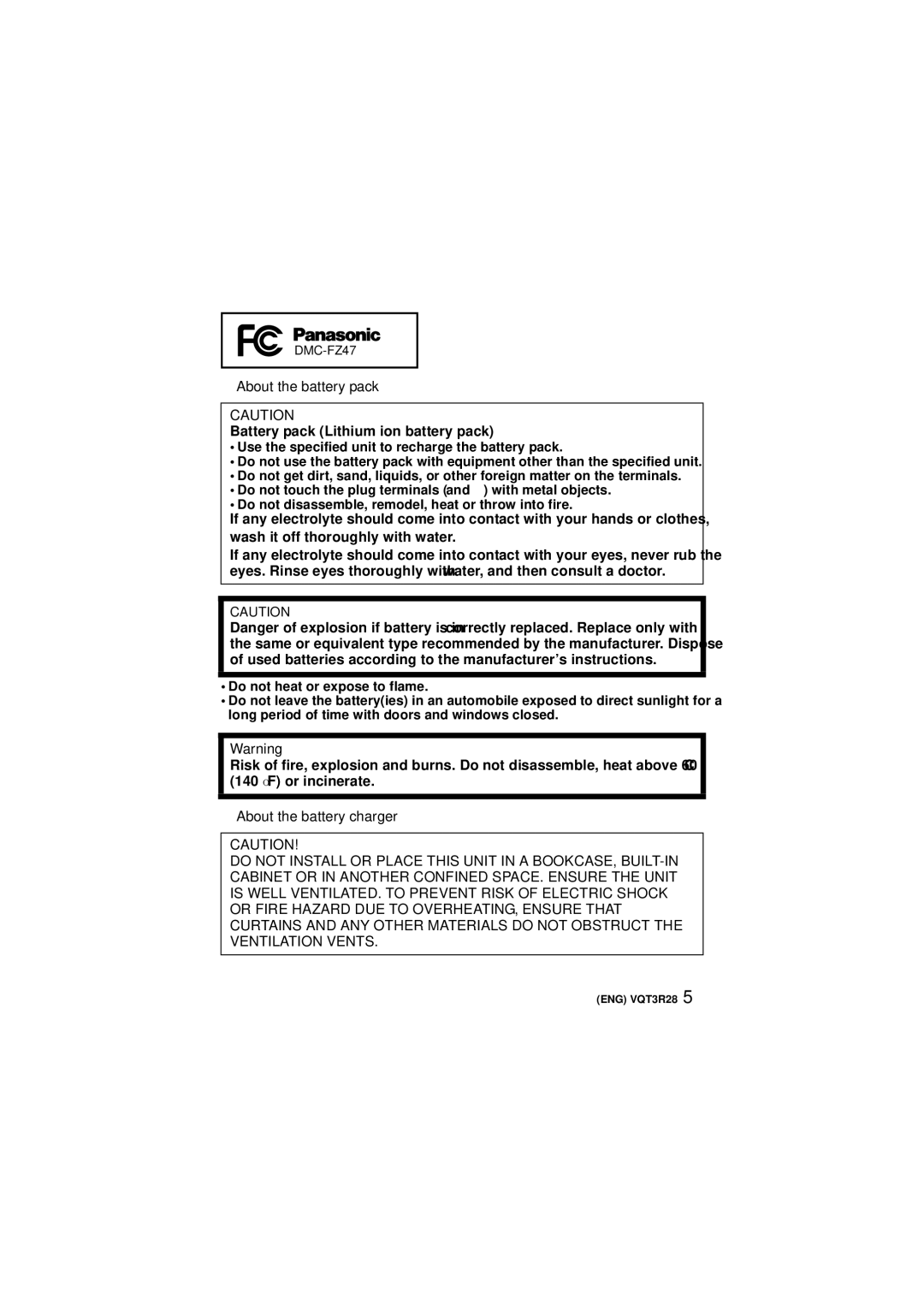 Panasonic DMC-FZ47 owner manual About the battery pack, About the battery charger 