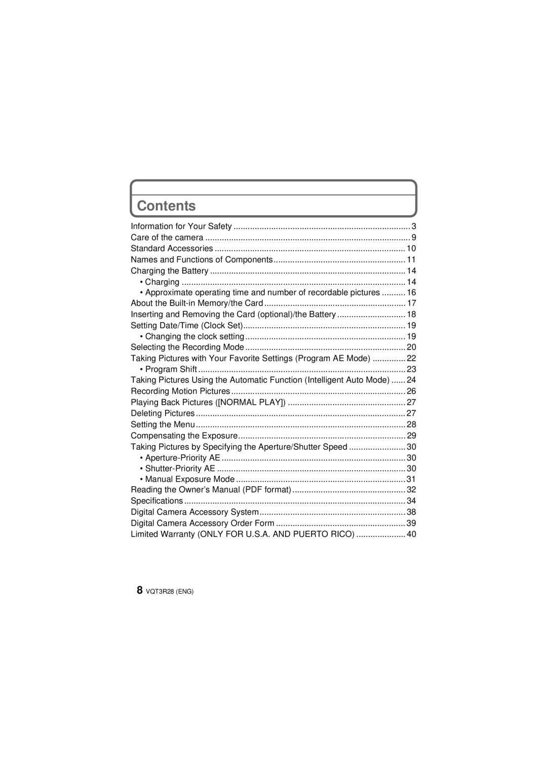 Panasonic DMC-FZ47 owner manual Contents 