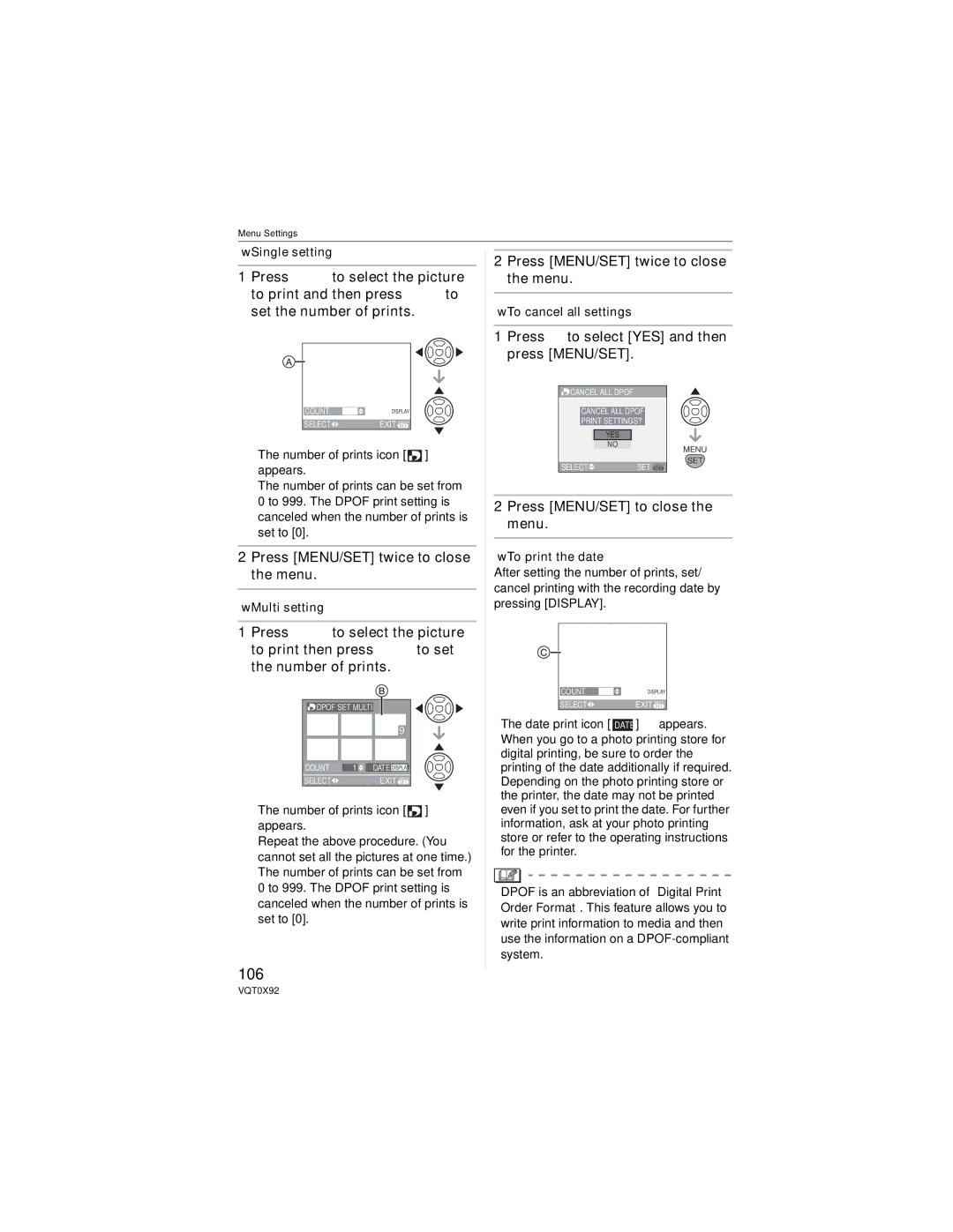 Panasonic DMC-FZ50, DMCFZ50K operating instructions 106, Press / to select the picture 