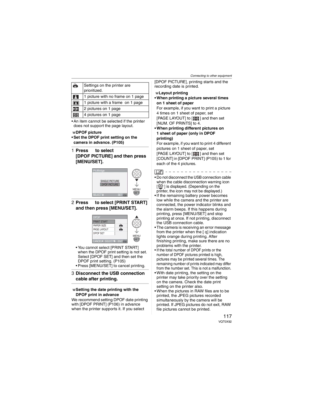 Panasonic DMCFZ50K, DMC-FZ50 operating instructions 117, Press to select Dpof Picture and then press MENU/SET 