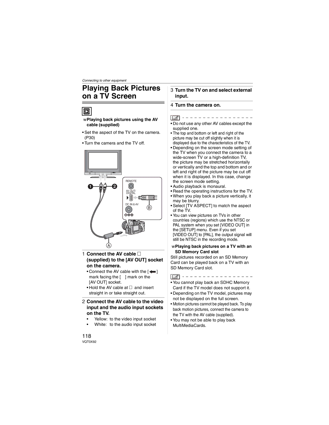 Panasonic DMC-FZ50, DMCFZ50K operating instructions 118, Turn the TV on and select external input Turn the camera on 