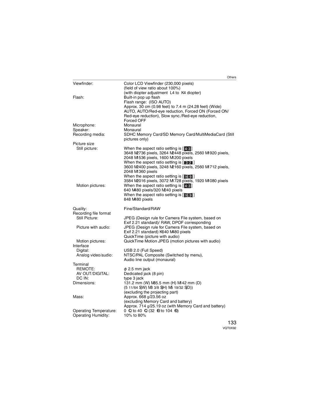 Panasonic DMCFZ50K, DMC-FZ50 operating instructions 133 