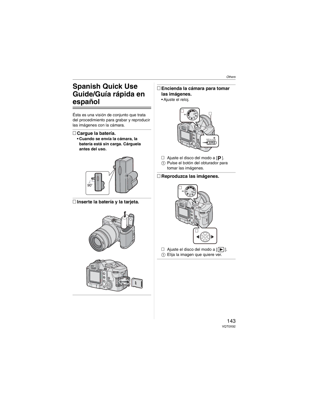 Panasonic DMCFZ50K Spanish Quick Use Guide/Guía rápida en español, Cargue la batería, Inserte la batería y la tarjeta 