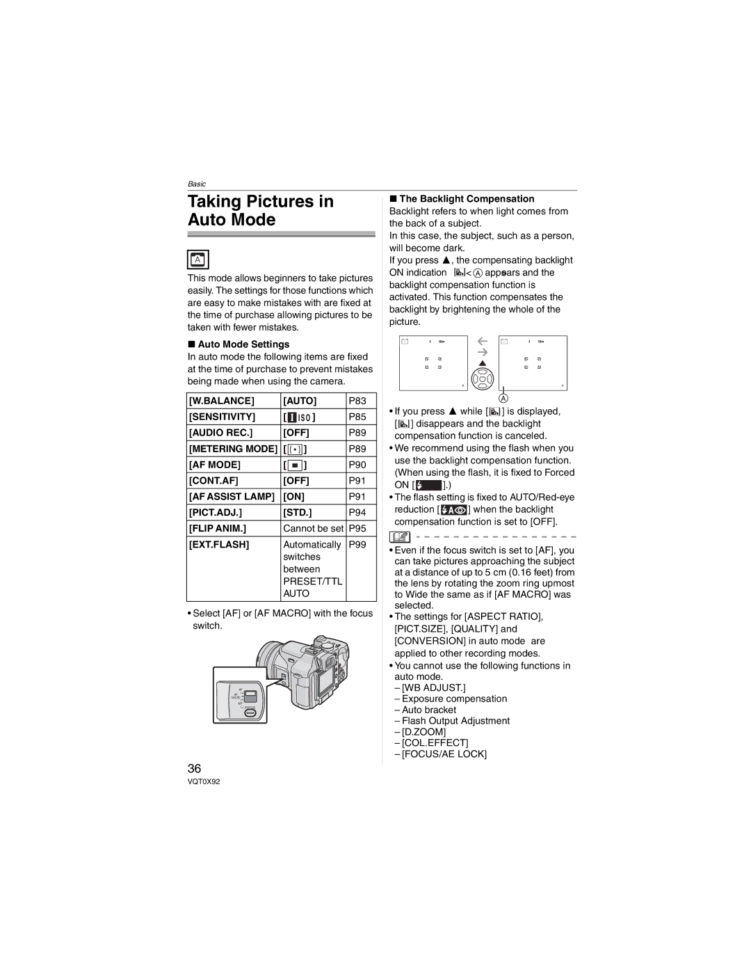 Panasonic DMC-FZ50, DMCFZ50K operating instructions Taking Pictures in Auto Mode 