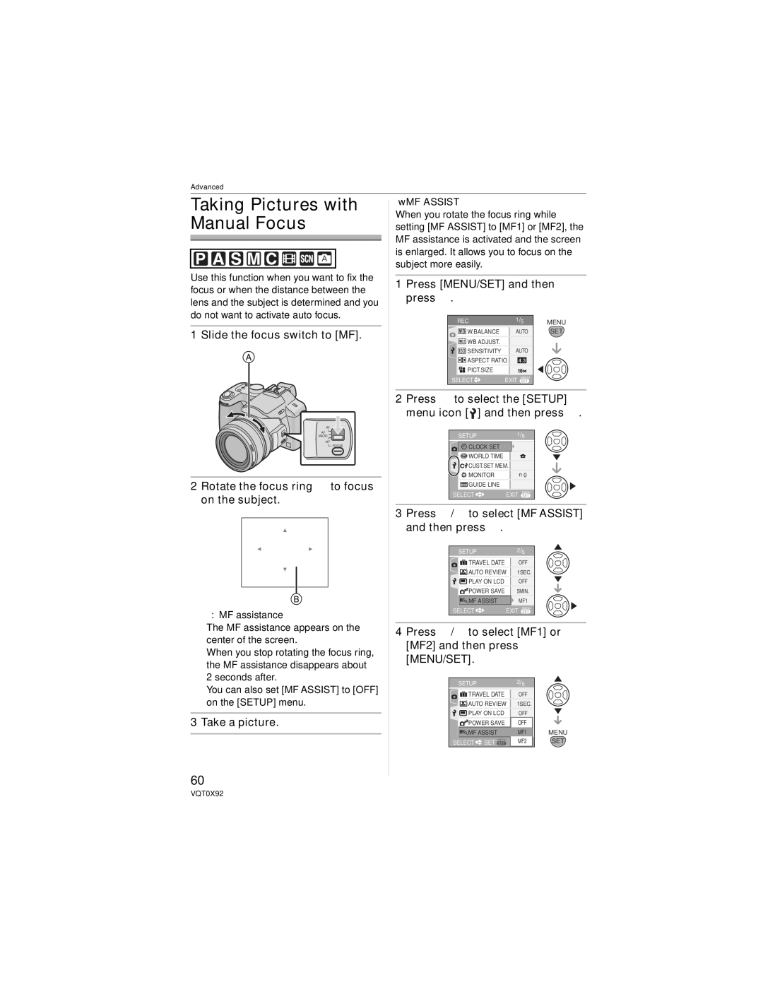 Panasonic DMC-FZ50, DMCFZ50K operating instructions Taking Pictures with Manual Focus, Slide the focus switch to MF 