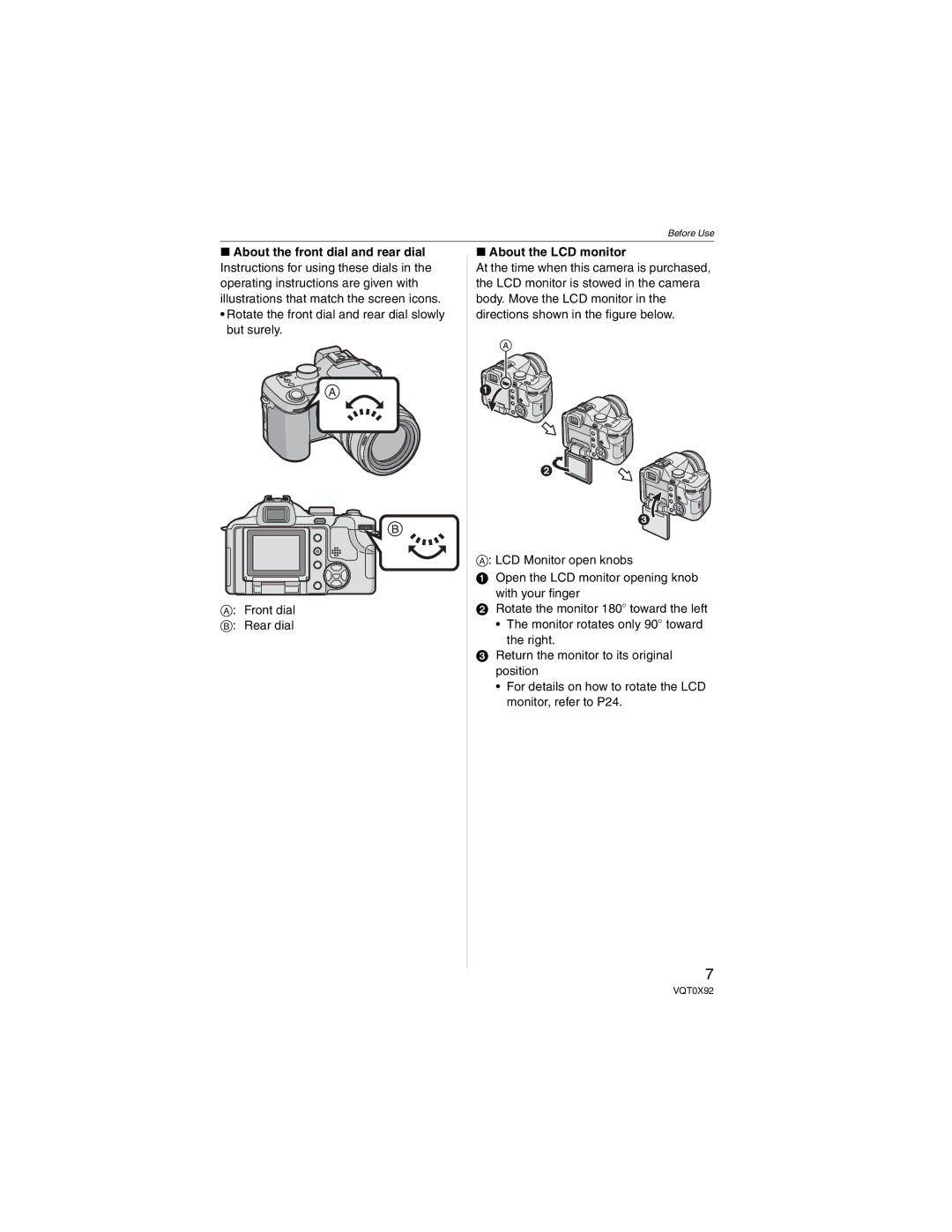 Panasonic DMCFZ50K, DMC-FZ50 operating instructions About the front dial and rear dial, About the LCD monitor 