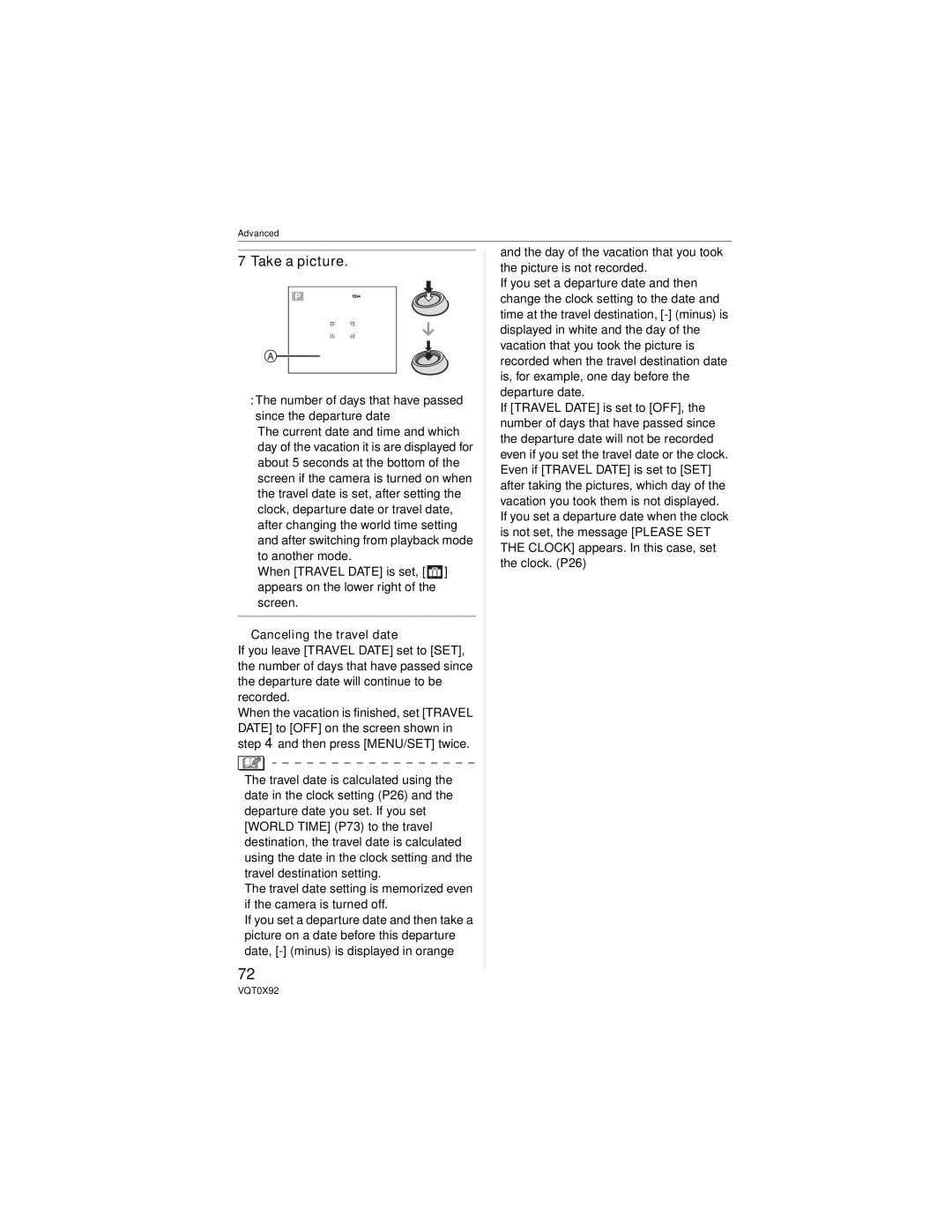 Panasonic DMC-FZ50, DMCFZ50K operating instructions Take a picture, Canceling the travel date 