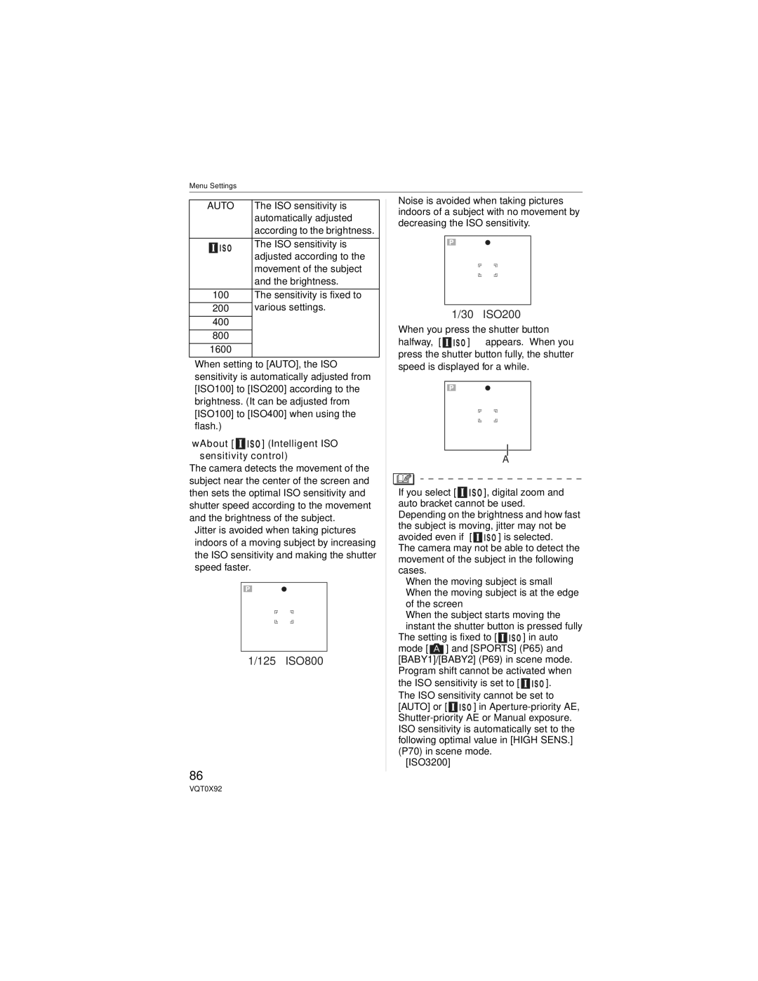 Panasonic DMC-FZ50, DMCFZ50K operating instructions 400 800 1600, About Intelligent ISO sensitivity control 