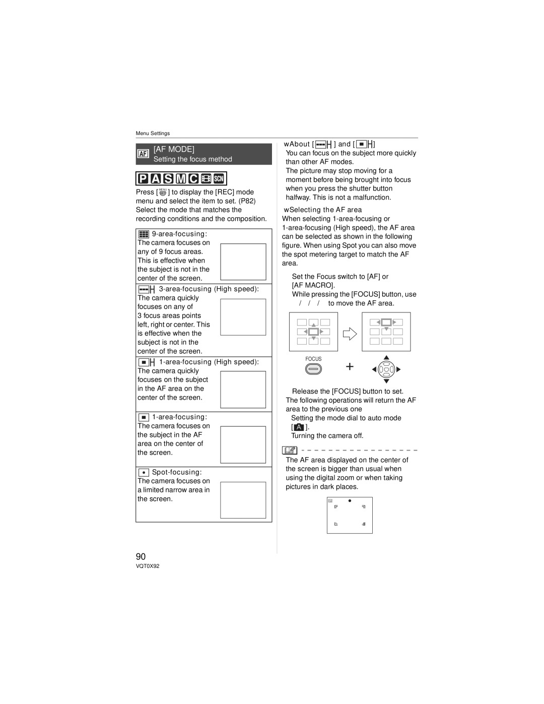 Panasonic DMC-FZ50, DMCFZ50K operating instructions AF Mode, Setting the focus method 