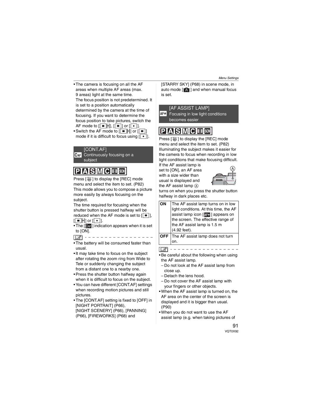 Panasonic DMCFZ50K, DMC-FZ50 operating instructions Cont.Af, AF Assist Lamp, Continuously focusing on a subject 