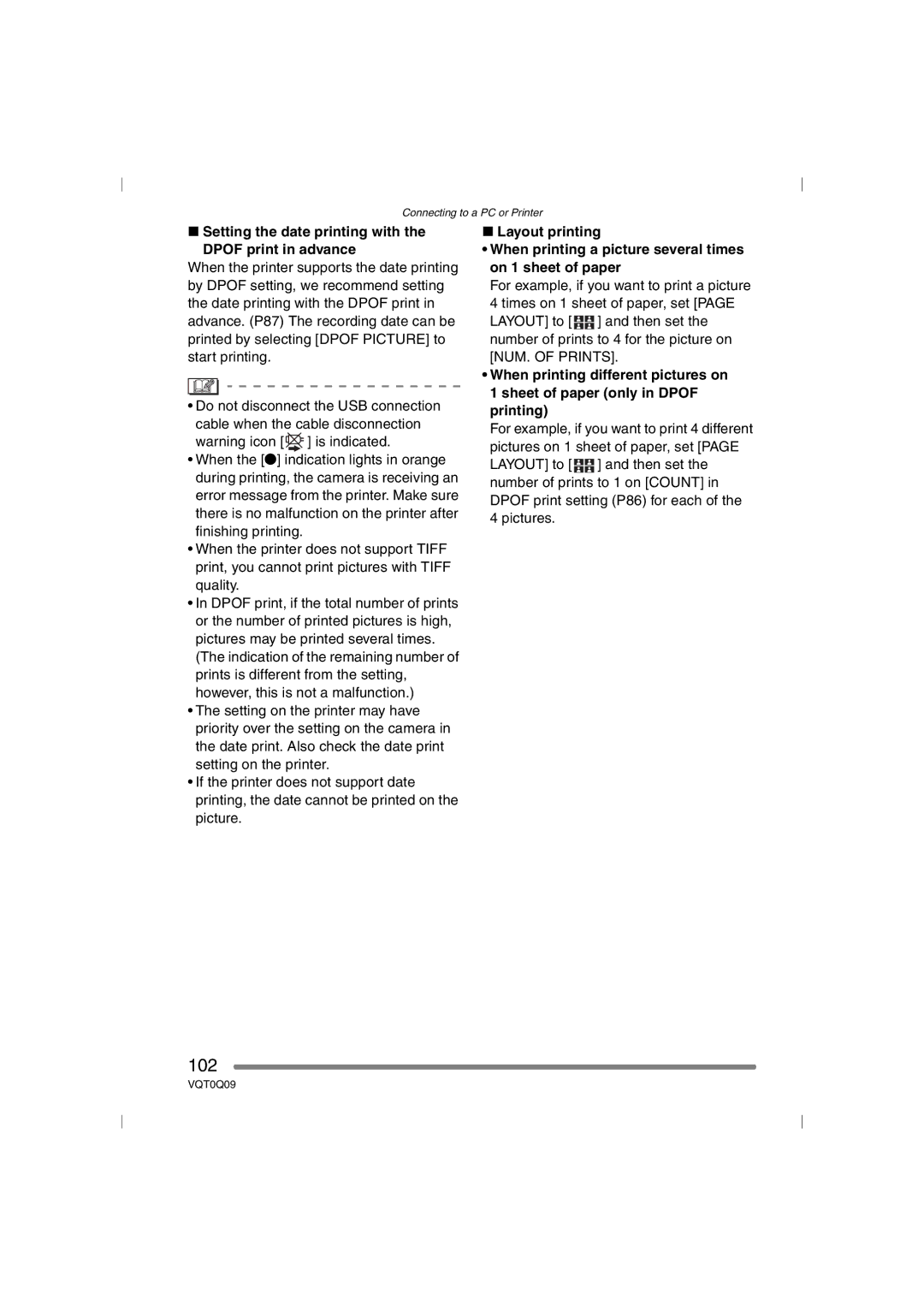 Panasonic DMC-FZ5PP, DMC-FZ4PP operating instructions 102, Setting the date printing with the Dpof print in advance 