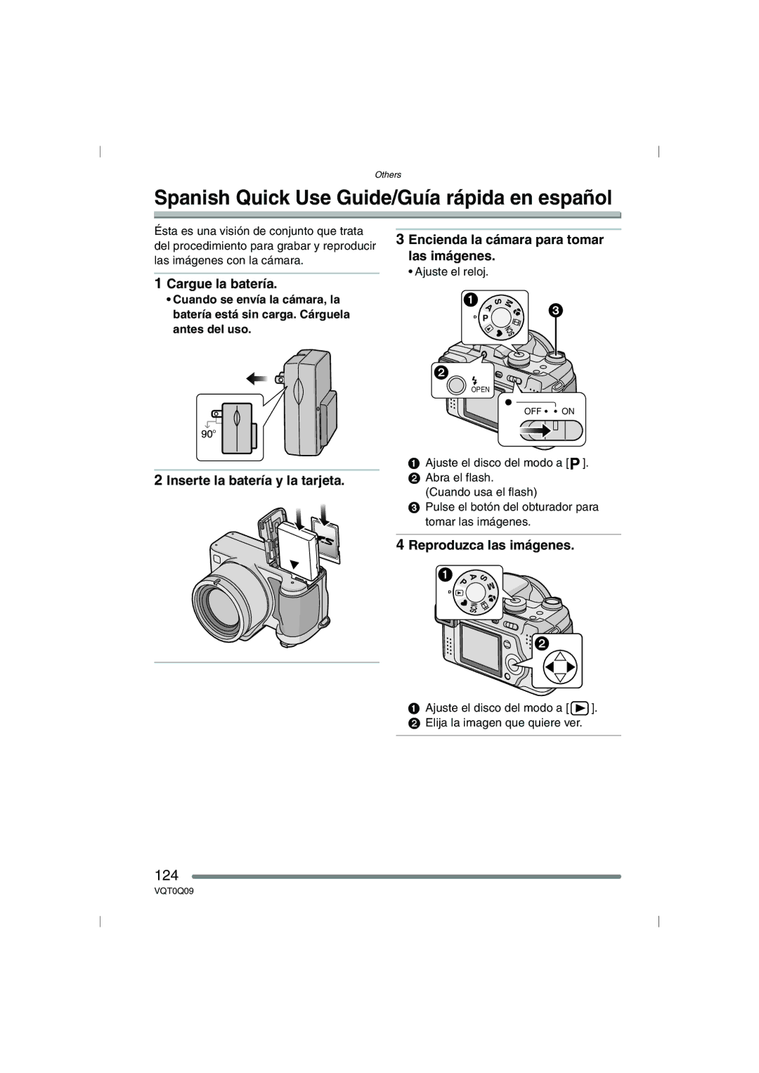 Panasonic DMC-FZ5PP Spanish Quick Use Guide/Guía rápida en español, 124, Cargue la batería, Reproduzca las imágenes 