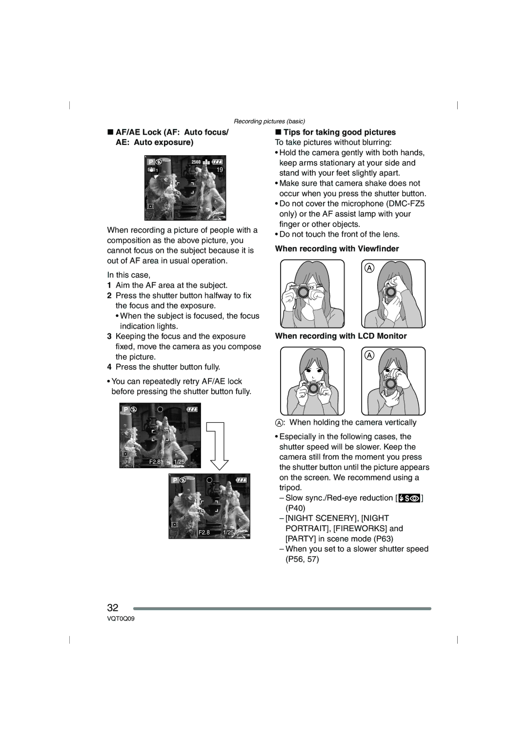 Panasonic DMC-FZ5PP, DMC-FZ4PP operating instructions AF/AE Lock AF Auto focus AE Auto exposure, Night SCENERY, Night 