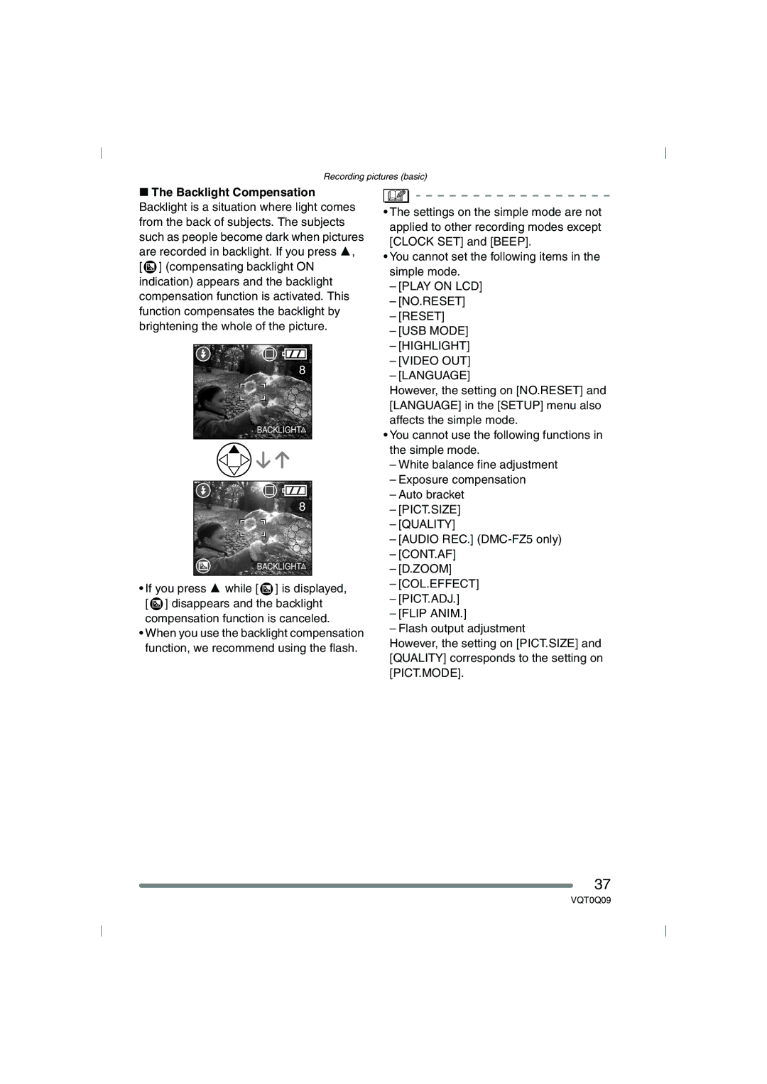 Panasonic DMC-FZ4PP, DMC-FZ5PP operating instructions PICT.SIZE Quality, Cont.Af, COL.EFFECT PICT.ADJ Flip Anim 