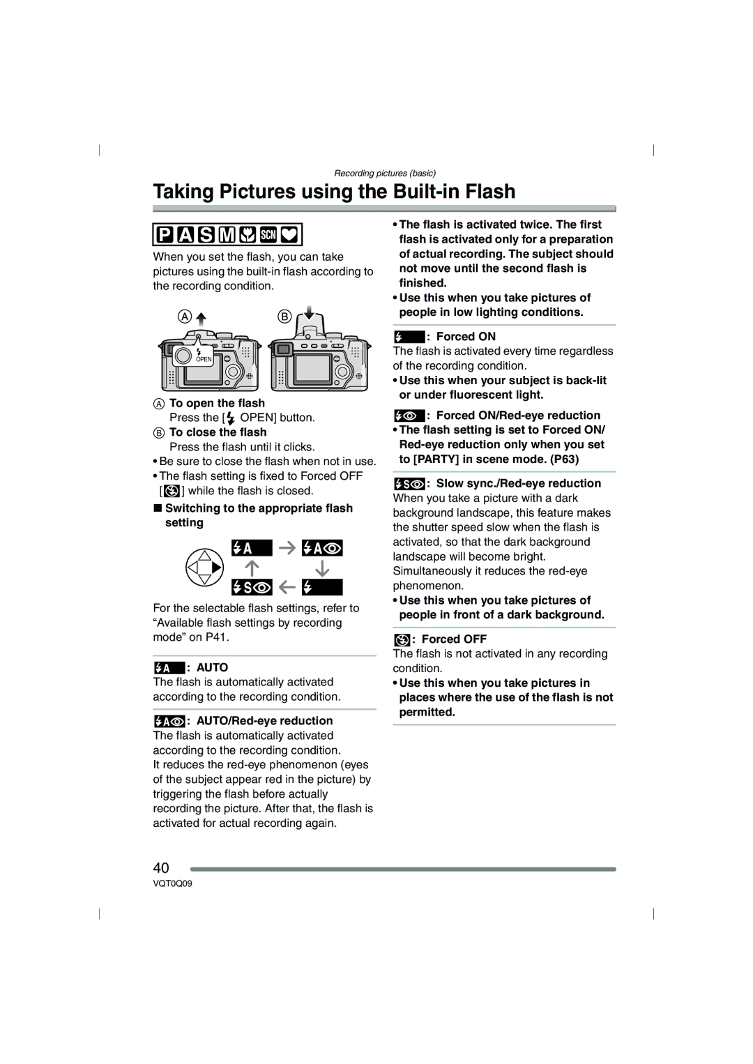 Panasonic DMC-FZ5PP, DMC-FZ4PP operating instructions Taking Pictures using the Built-in Flash 