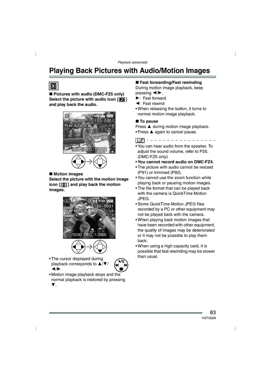 Panasonic DMC-FZ4PP, DMC-FZ5PP operating instructions Playing Back Pictures with Audio/Motion Images, To pause 