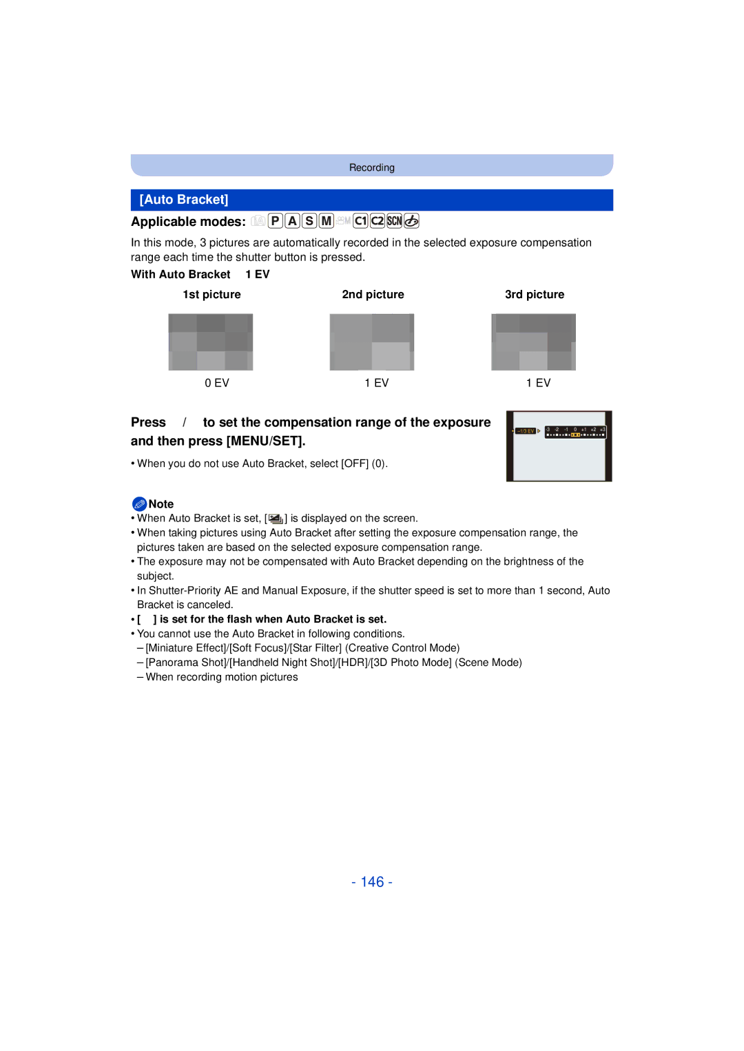 Panasonic DMC-FZ60K, DMC-FZ200K owner manual 146, With Auto Bracket d1 EV 1st picture 2nd picture, D0 EV J1 EV I1 EV 