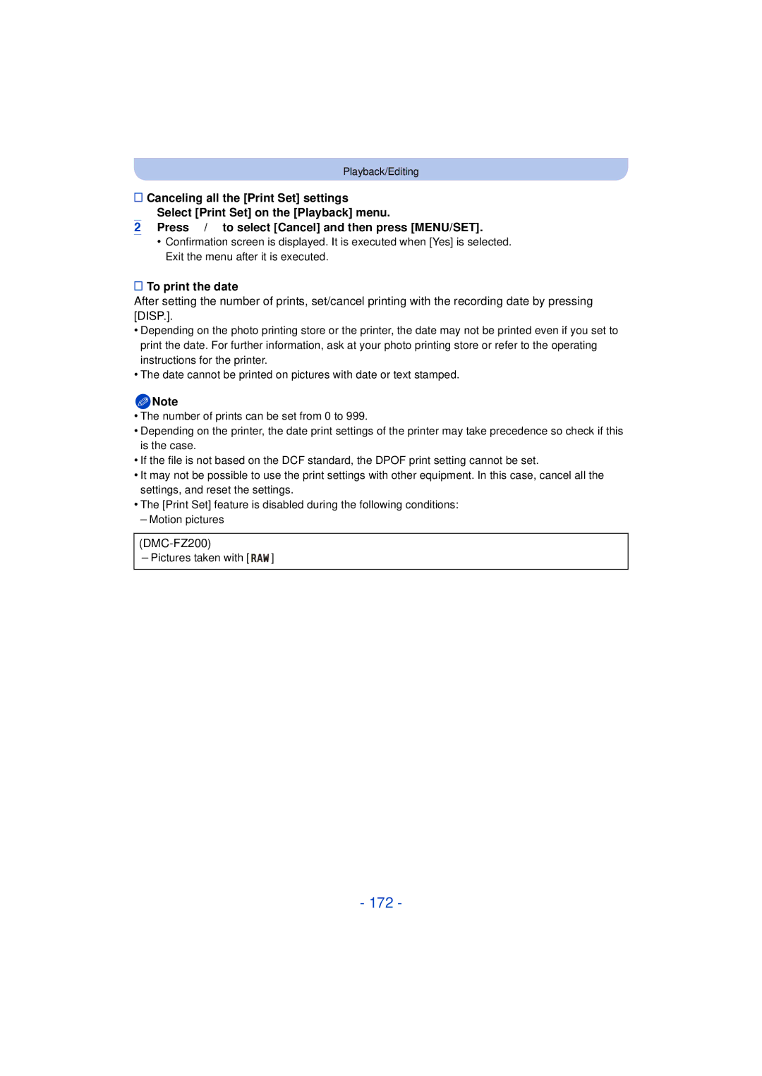 Panasonic DMC-FZ60K, DMC-FZ200K owner manual 172, To print the date 