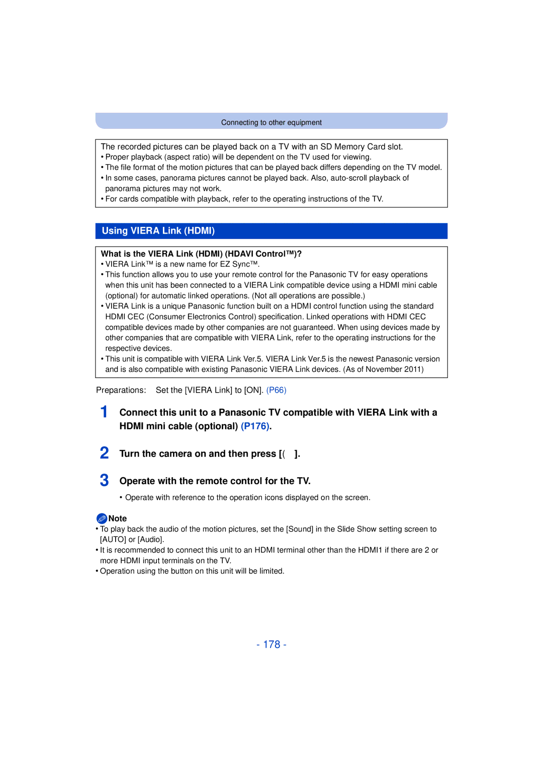 Panasonic DMC-FZ60K, DMC-FZ200K owner manual 178, Using Viera Link Hdmi, What is the Viera Link Hdmi Hdavi Control? 