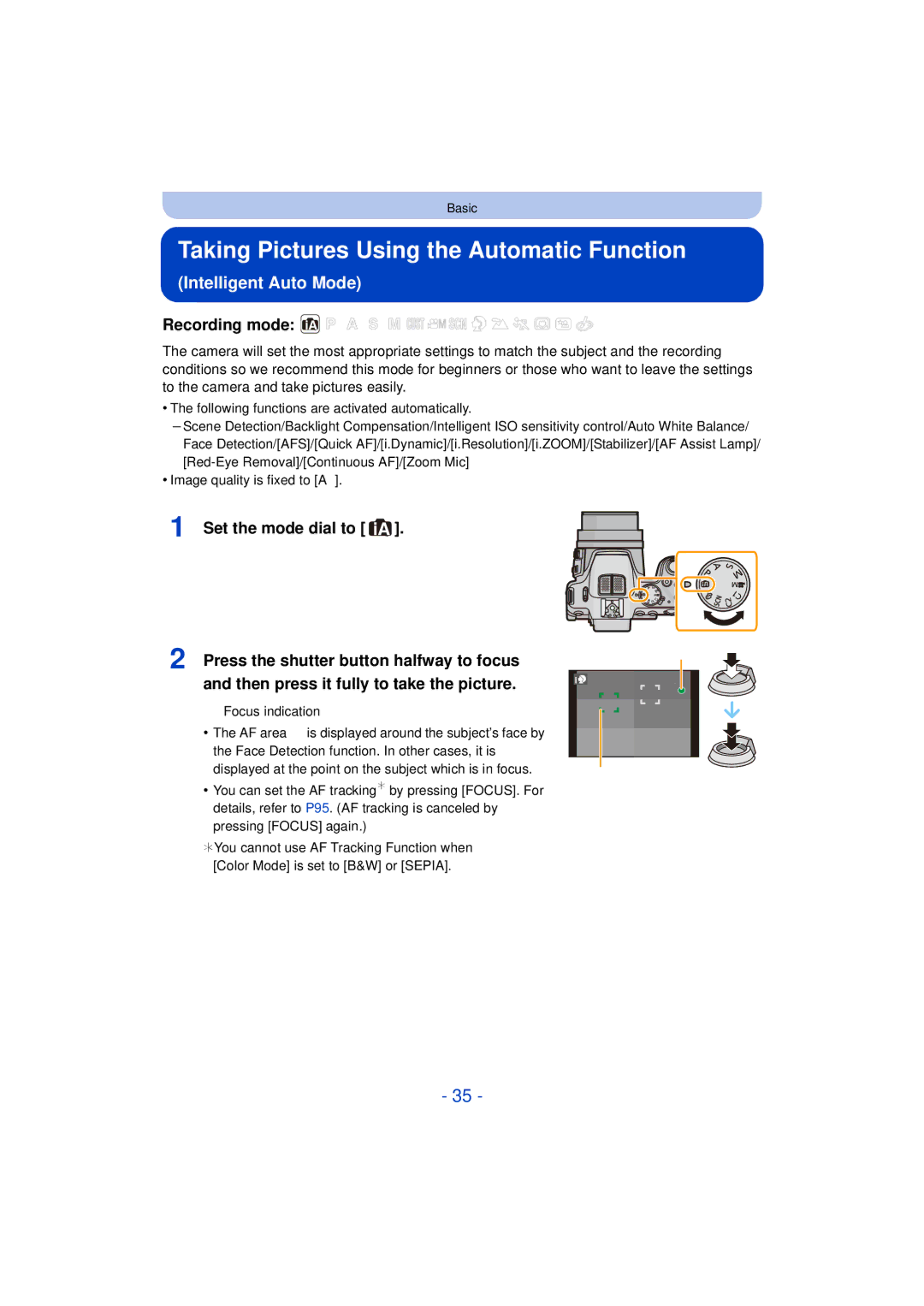 Panasonic DMC-FZ200K, DMC-FZ60K owner manual Taking Pictures Using the Automatic Function, Intelligent Auto Mode 