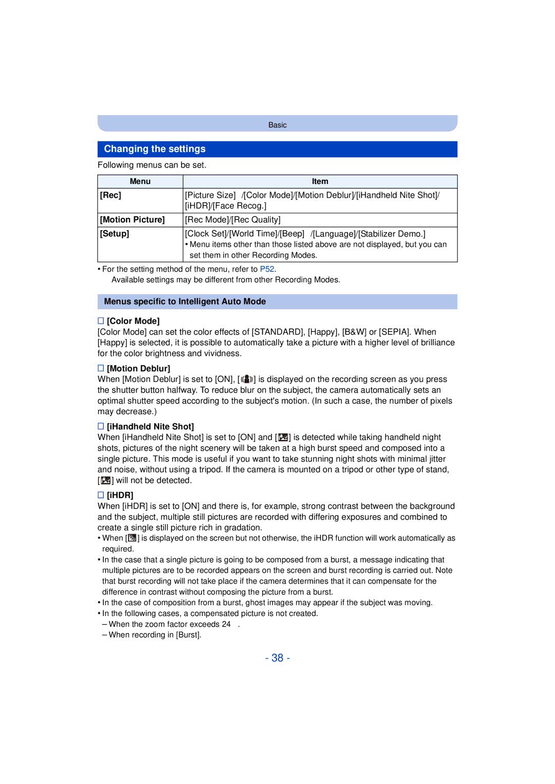 Panasonic DMC-FZ60K, DMC-FZ200K owner manual Changing the settings 