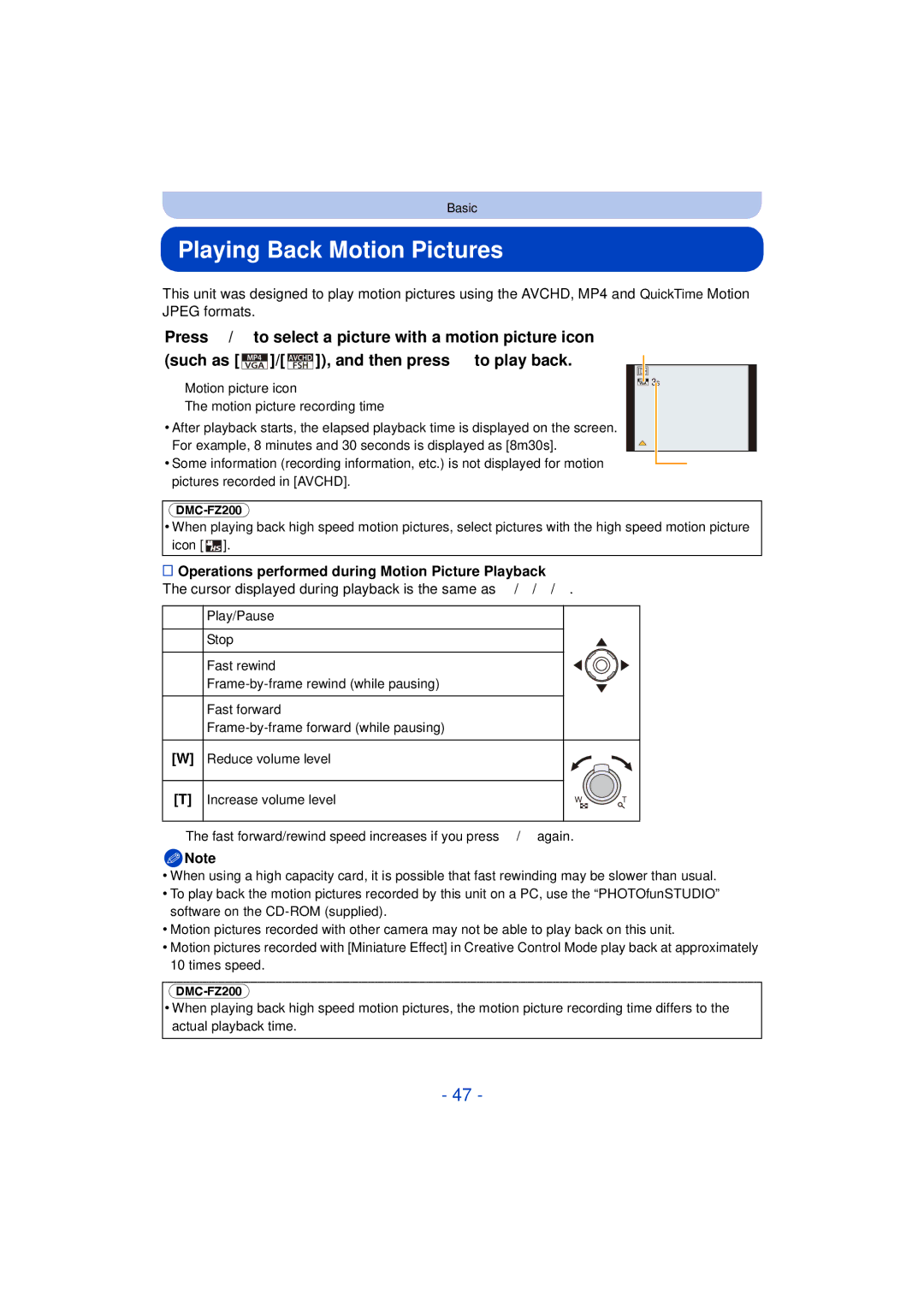 Panasonic DMC-FZ200K, DMC-FZ60K Playing Back Motion Pictures, Motion picture icon Motion picture recording time 